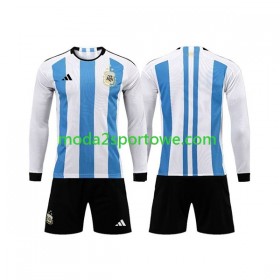 Koszulka Argentyna 3 Stars Dziecięcy Domowe Stroje Piłkarskie World Cup 2022 Długi Rękaw